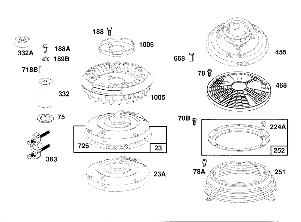 Flywheels, Guards Diagram and Parts List for 260772-0023-XX  Briggs and Stratton Engine